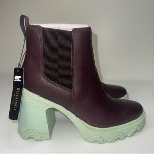 NEW Sorel Sizes 7.5 Waterproof Brex Leather High-Heel Chelsea Boots - Cinder